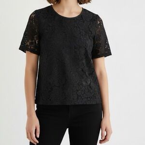 Madewell Black Floral Lace Top XS